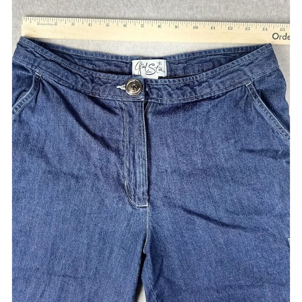 Girl Star Girls 9/10 Blue Cargo Capri Jeans Relaxed Wide Leg Utility Denim
